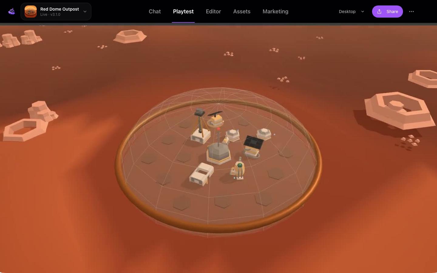 Red Dome Outpost running in the real PlayDrop Studio playtest